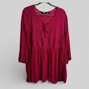 Ulla Popken red viscose floral tunic top ladies size 20, 22 plus cottagecore